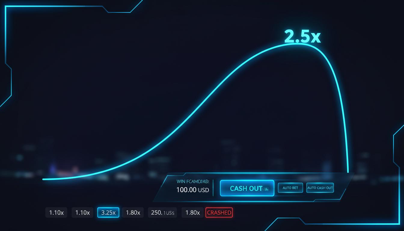 Lucky Blue Crash Game Interface showing rising multiplier curve with 2.5x payout